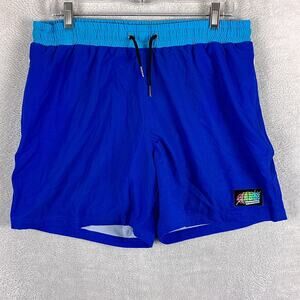 VTG Slunks Shorts Mens L Blue Lined Stretch Performance Beach Volleyball Preppy